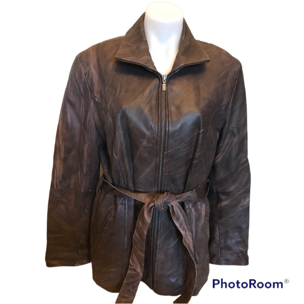 Group 5 Leather Vintage Brown Long Sleeve Jacket size Medium